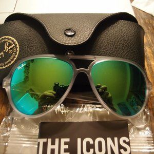 RAY-BAN CATS 5000 RB4125 GREEN MIRROR MATTE CRYSTAL FRAME-EUC-UNISEX NON…